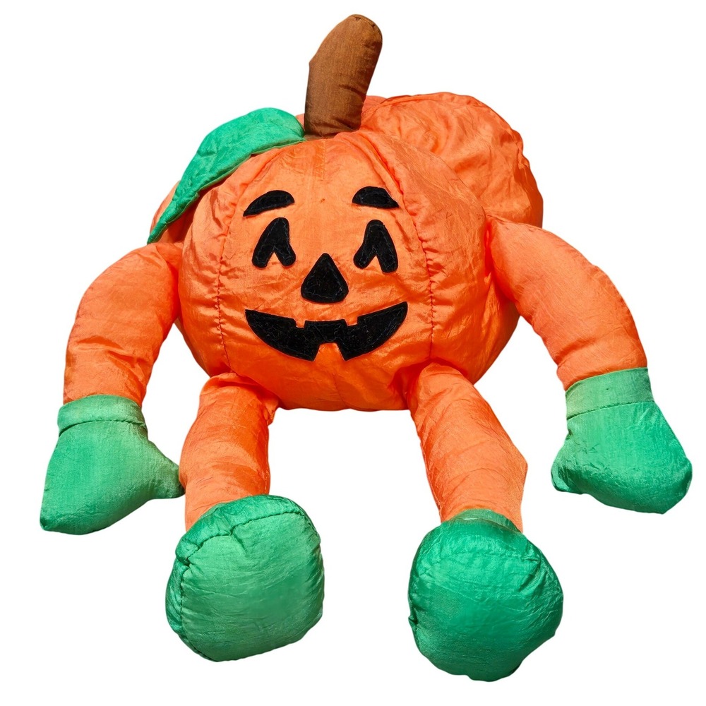 VTG 90's International Silver Co Plush Pumpkin Jack-O-Lantern Halloween Decor